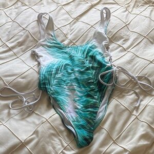 Women’s One-Piece Swimsuit in Teal Palm Print